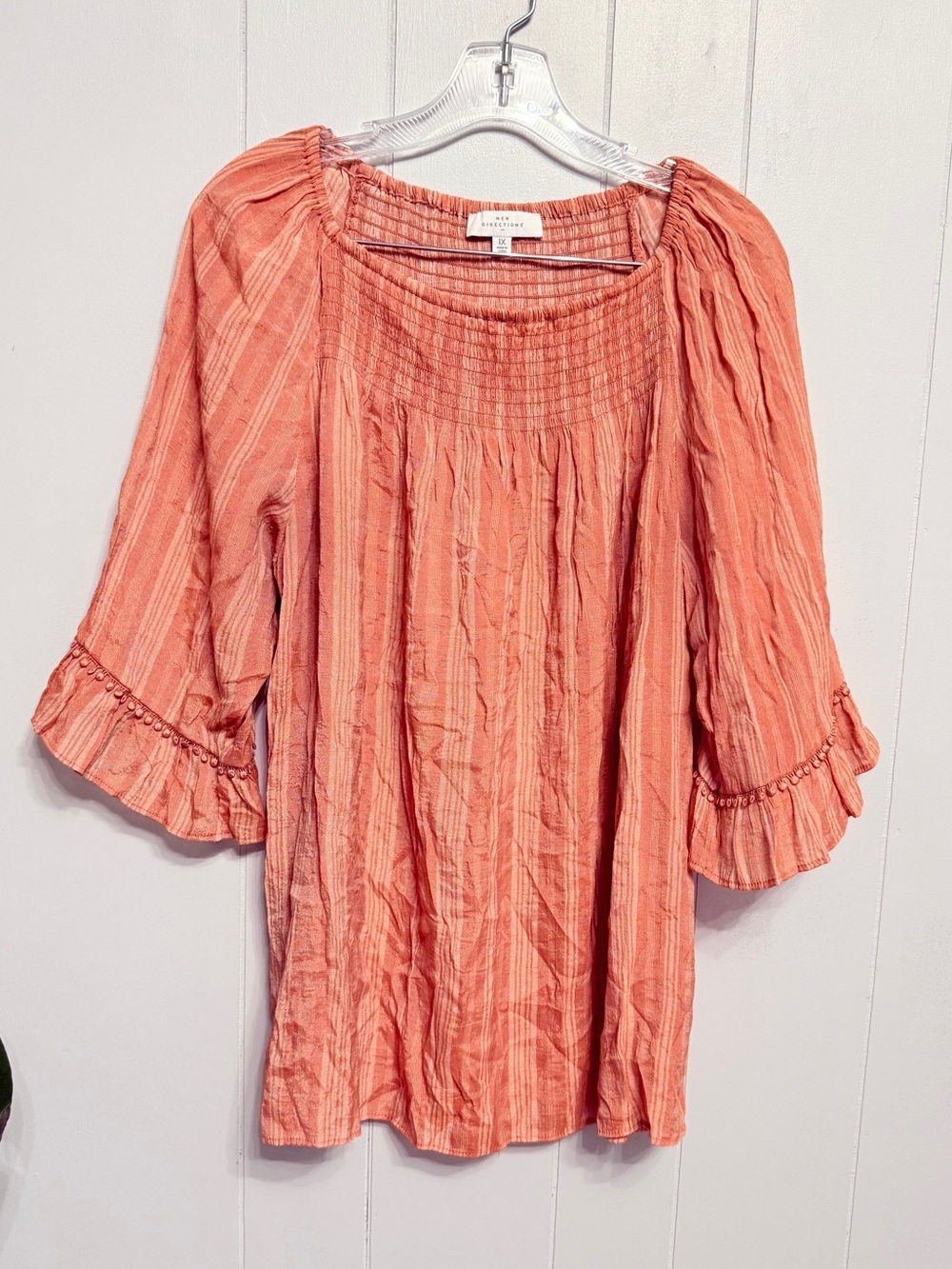 #14)  new directions Coral Textured Peasant Tunic